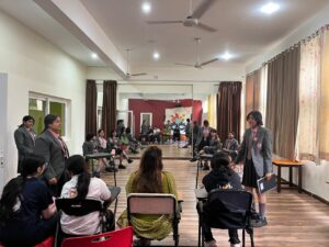 Grade 10 students participating in intra-class debate at Vantage Hall - best girls boarding school in Dehradun