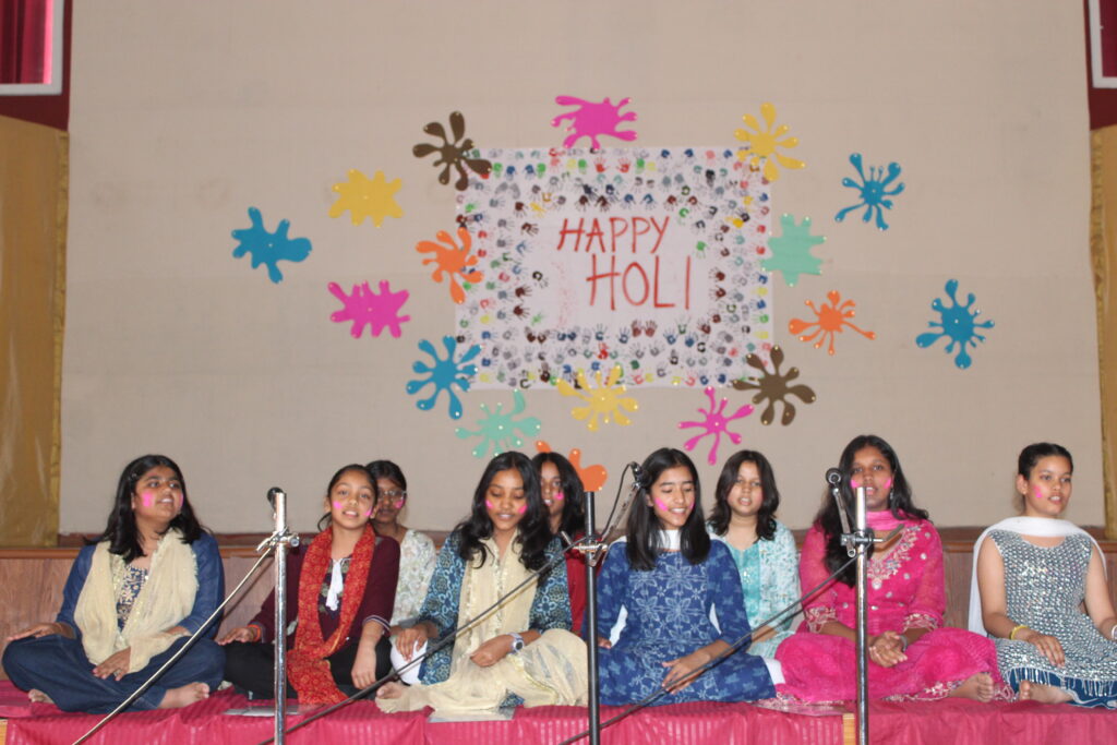 Holi celebration at Vantage Hall - students performing folk dance at the best girls boarding school in Dehradun