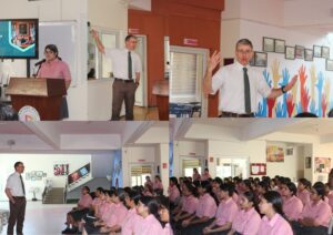 Dr. Aurel Sari discussing AI and Law of Armed Conflict with students at Vantage Hall - best girls boarding school in Dehradun