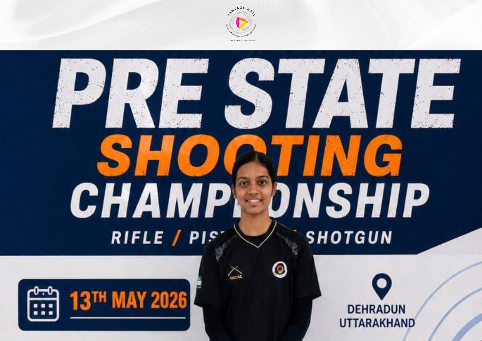 Mokshda Singh with her 1st Rank trophy at the Uttarakhand Pre-State Shooting Championship - best girls boarding school in Dehradun.