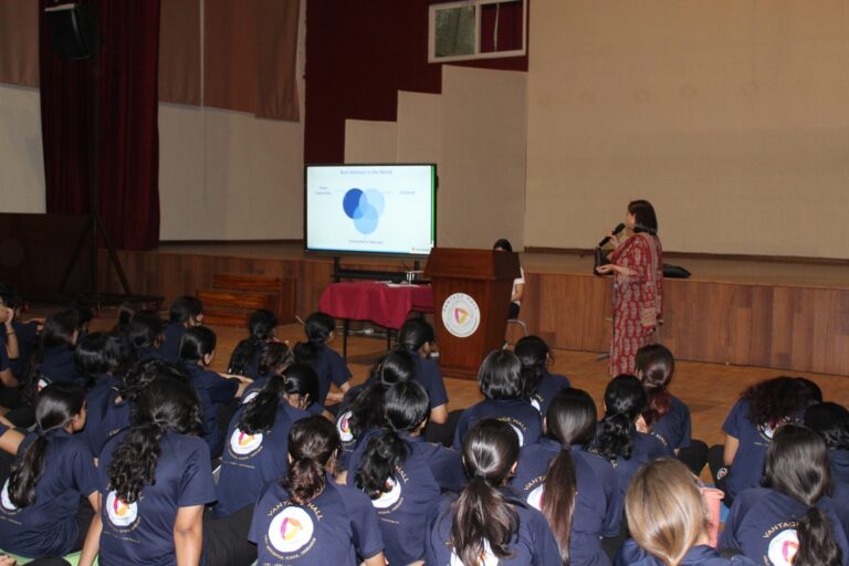 Ms. Soma from Univariety conducting a career orientation session at Vantage Hall - best girls boarding school in Dehradun