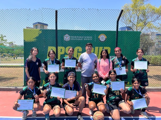 Vantage Hall Under-17 Basketball team celebrating their 3rd position at DPSG Cup 2026 - best girls boarding school in Dehradun.