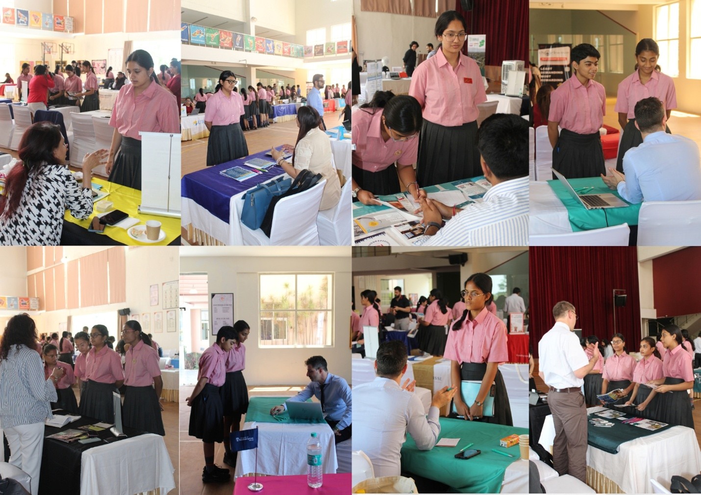 Vantage Hall students interacting with global university delegates at the fair - best girls boarding school in Dehradun career guidance.