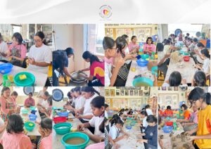 Vantage Hall students learning to use the potter's wheel at the workshop - best girls boarding school in Dehradun creative arts