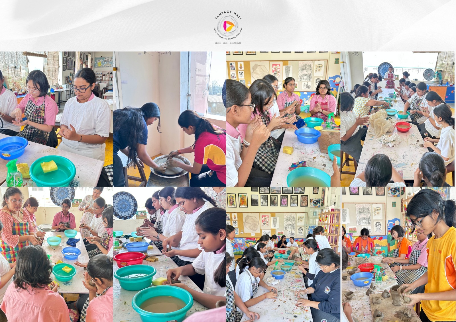 Vantage Hall students learning to use the potter's wheel at the workshop - best girls boarding school in Dehradun creative arts
