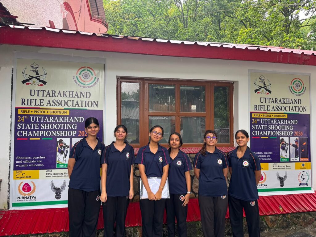 Four qualified marksmen from Vantage Hall holding their scoring certificates at the best girls boarding school in Dehradun