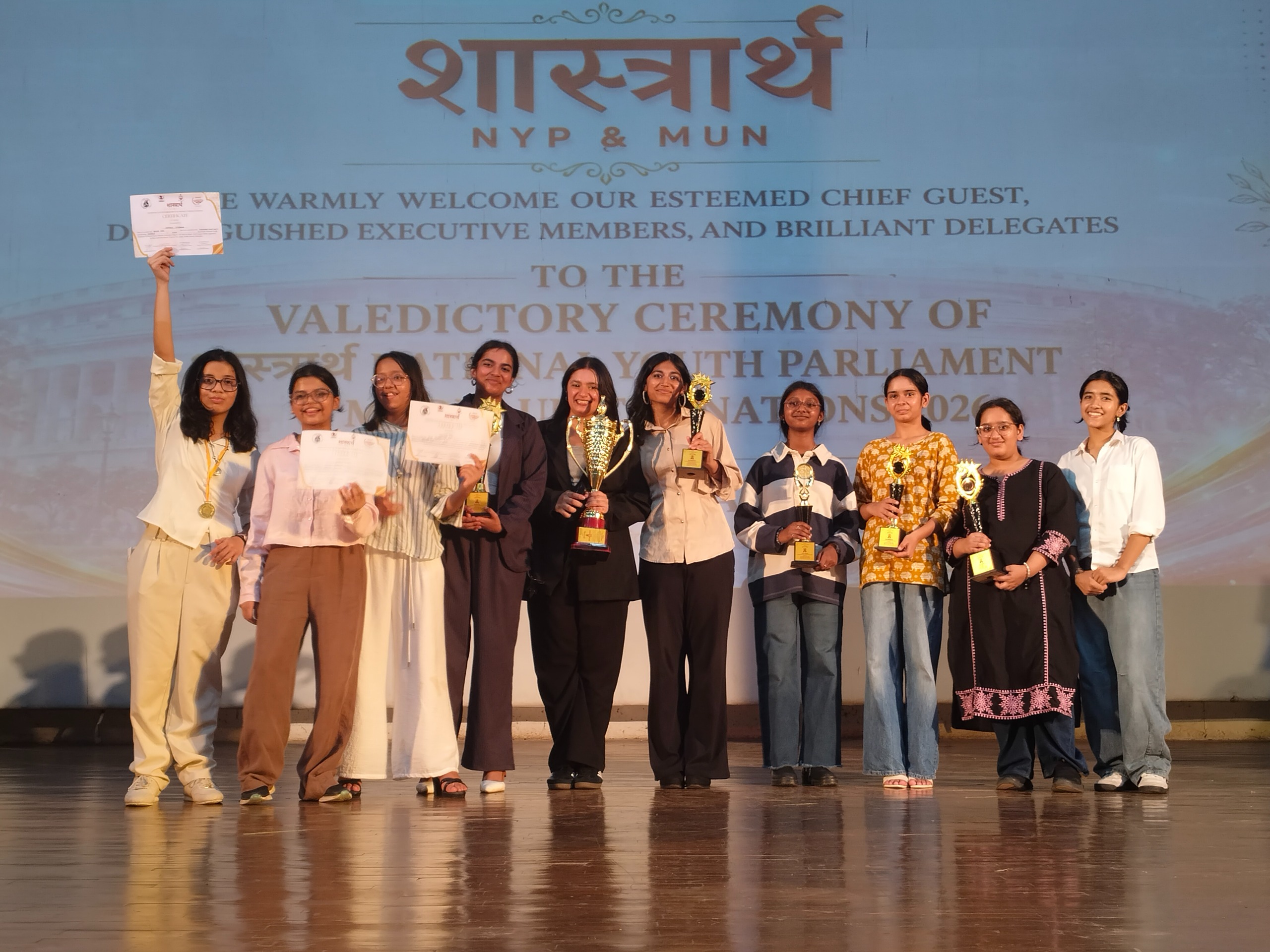 Kritika Sarkar and Parnika Tripathi receiving Best Delegate awards at the best girls boarding school in Dehradun India