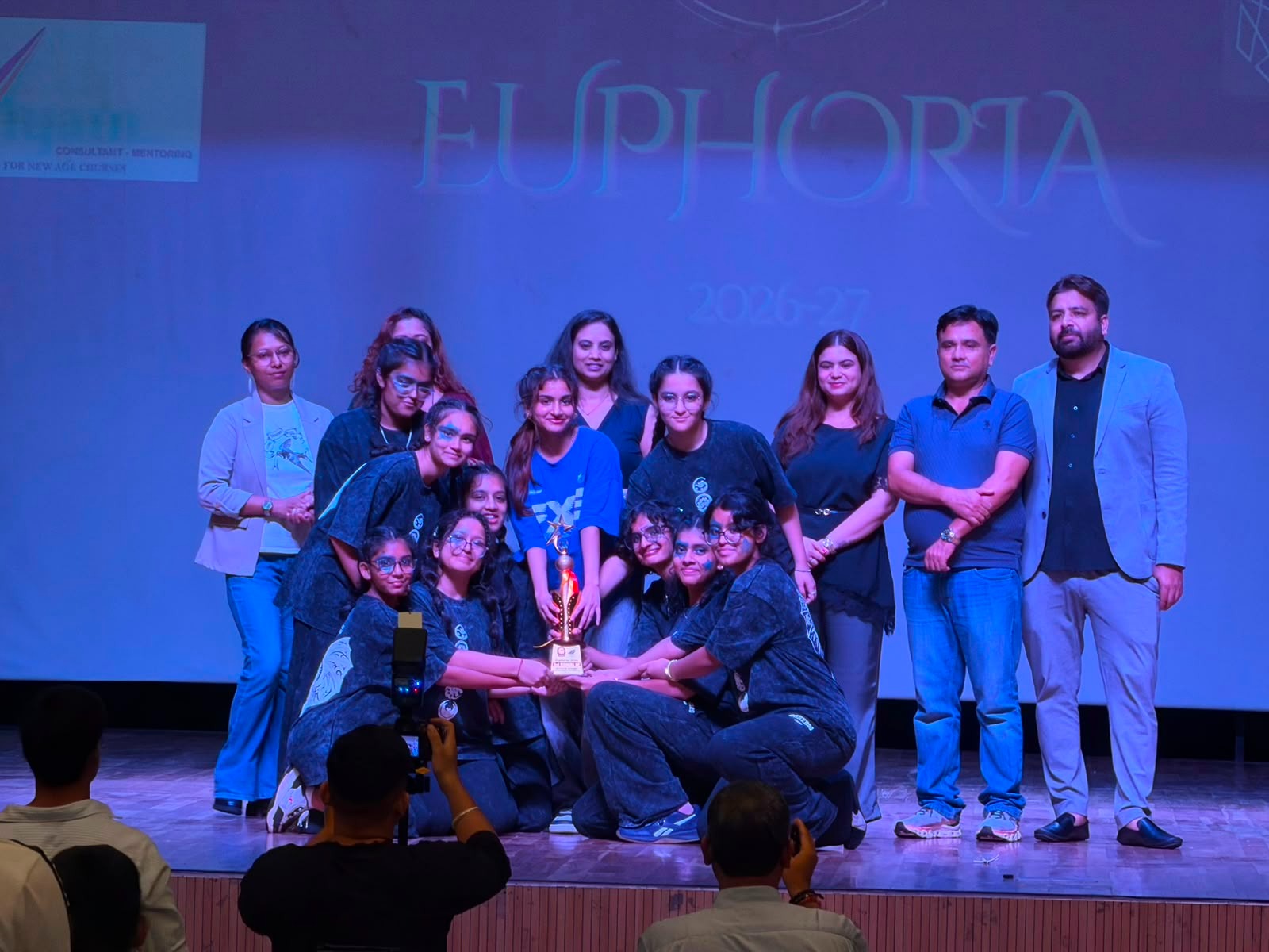 Performing arts team celebrating podium win at Euphoria 2026 at the best girls boarding school in Dehradun India