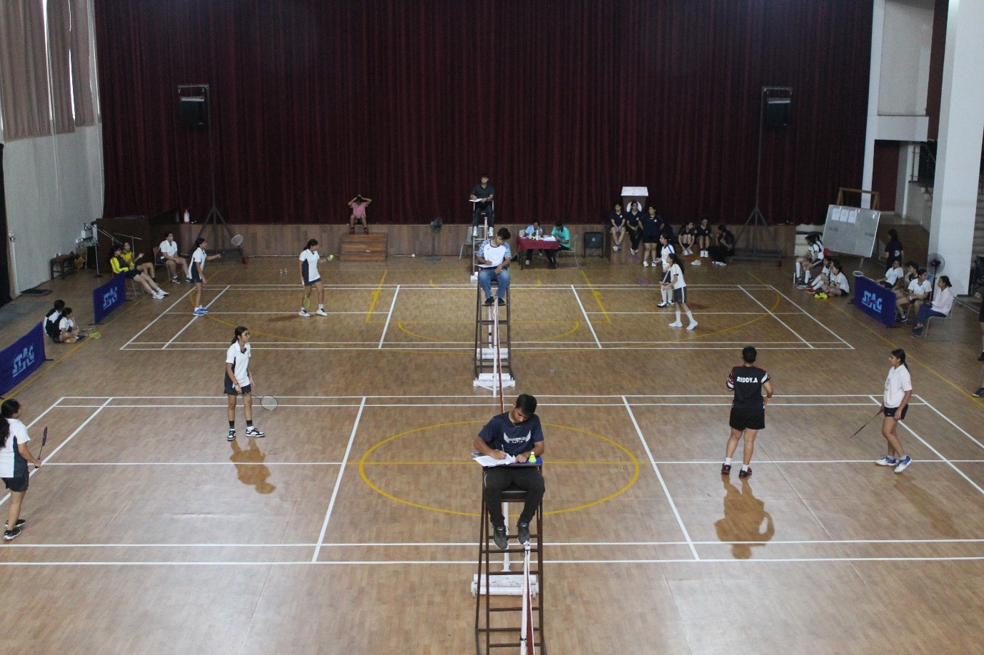 Podium winners and teams at the Falcon-12 badminton championship at the best girls boarding school in Dehradun India