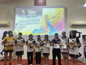 Vantage Hall U-15 and U-19 teams lifting the championship trophies at Tula’s Squash Open 2026 - best girls boarding school in Dehradun