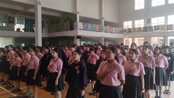 Students taking the health and nutrition pledge during National Nutrition Week at Vantage Hall - best girls boarding school in Dehradun India