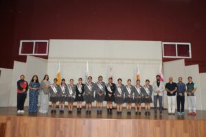 Newly inducted Sports Captains receiving their leadership badges during the Investiture Ceremony at Vantage Hall - best girls boarding school in Dehradun India