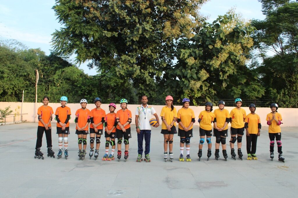 Speed skaters demonstrating agility and cornering balance at the best girls boarding school in Dehradun India