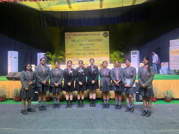 Vantage Hall students interacting with war veterans at the 10th Military History Seminar hosted by Welham Boys’ School - best girls boarding school in Dehradun